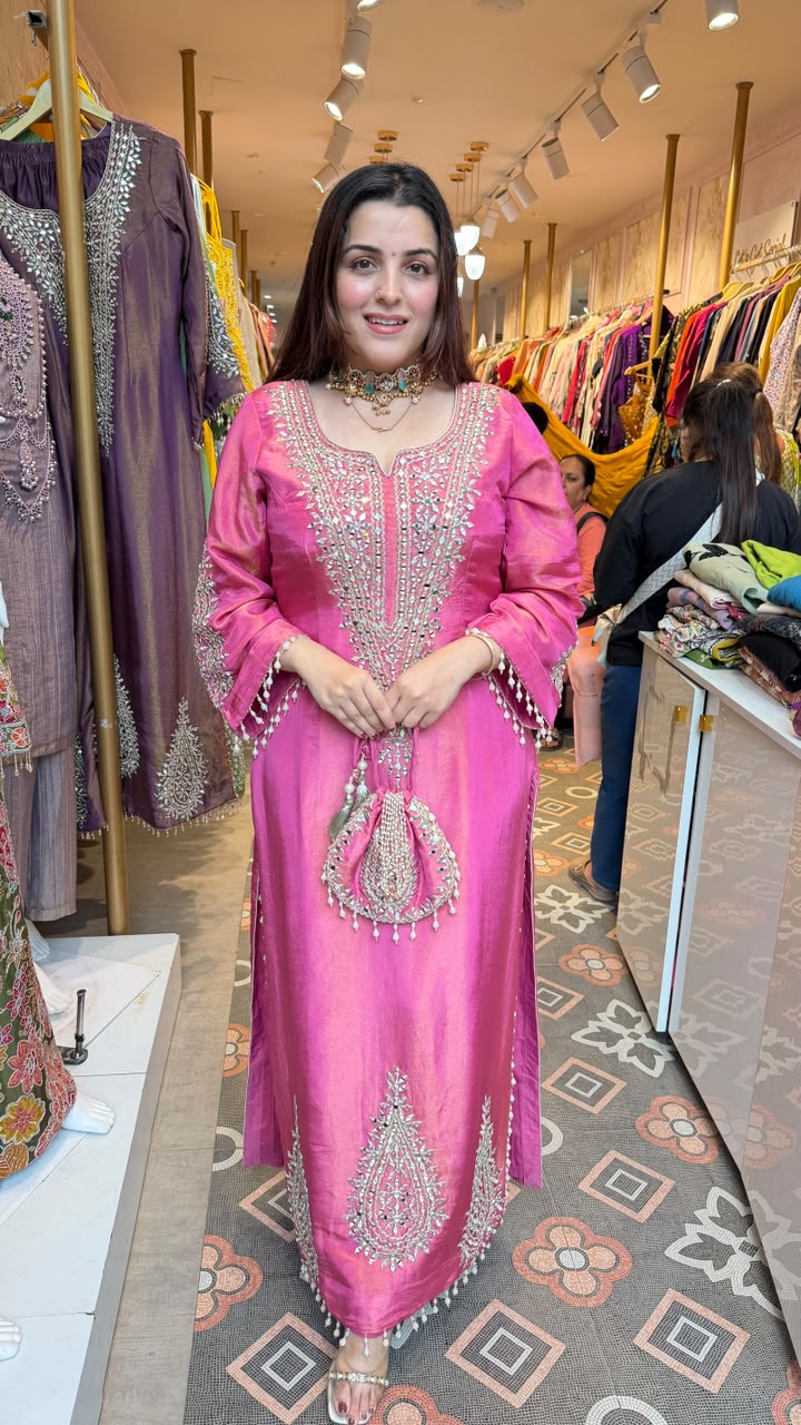 Fuchsia Pink Embroidered Straight Kurta