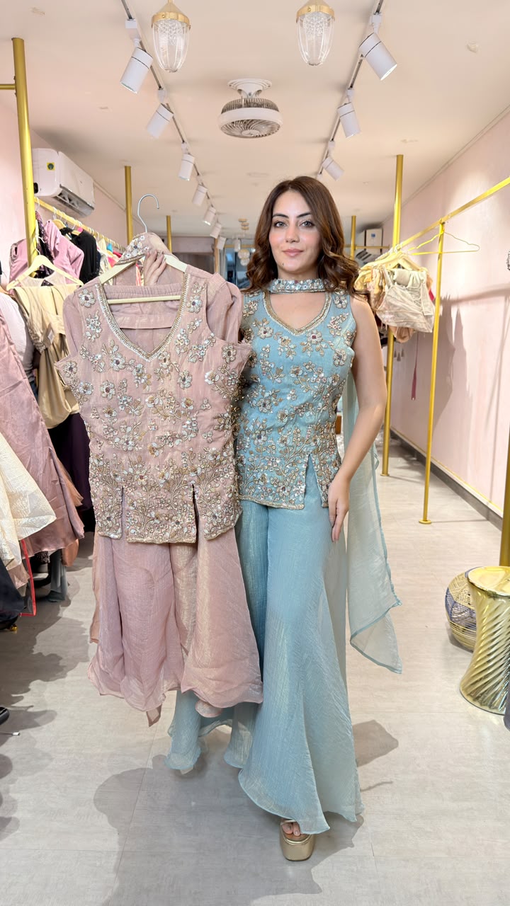 Floral Embroidered Peplum Sharara Set