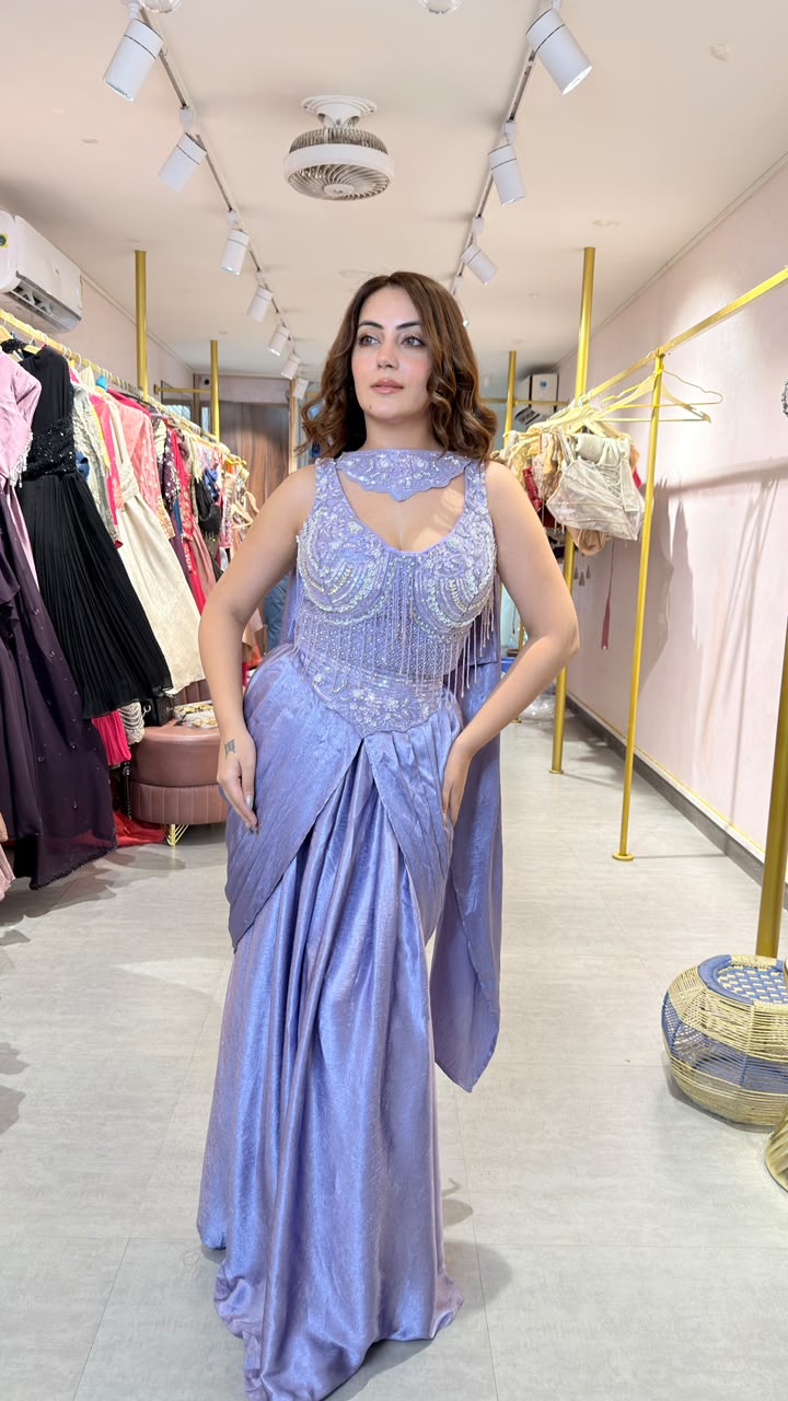 Lavender Draped Indo-Western Saree Gown