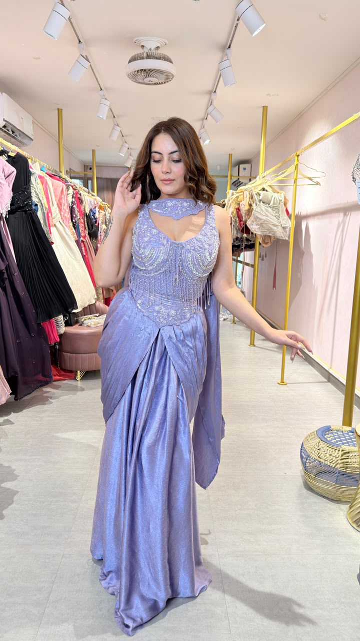 Lavender Draped Indo-Western Saree Gown