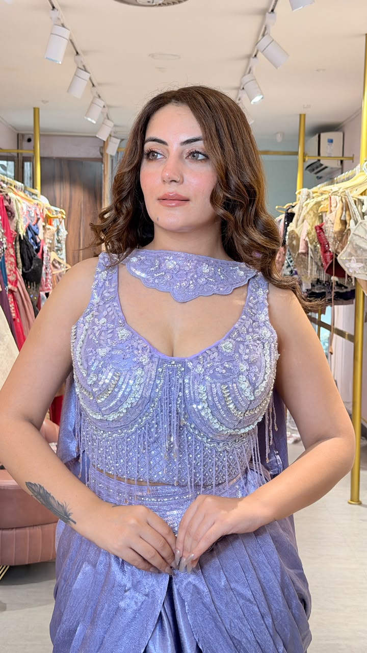 Lavender Draped Indo-Western Saree Gown