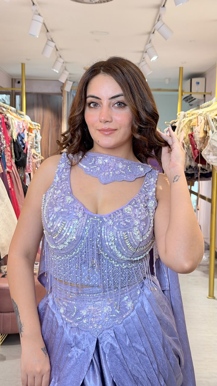 Lavender Draped Indo-Western Saree Gown