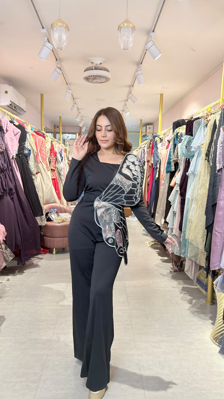 Glamour Butterfly Embellished Draped Jumpsuit