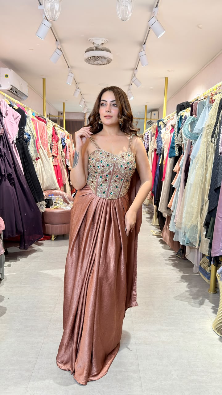 Rose Gold Embellished Drape Skirt Saree