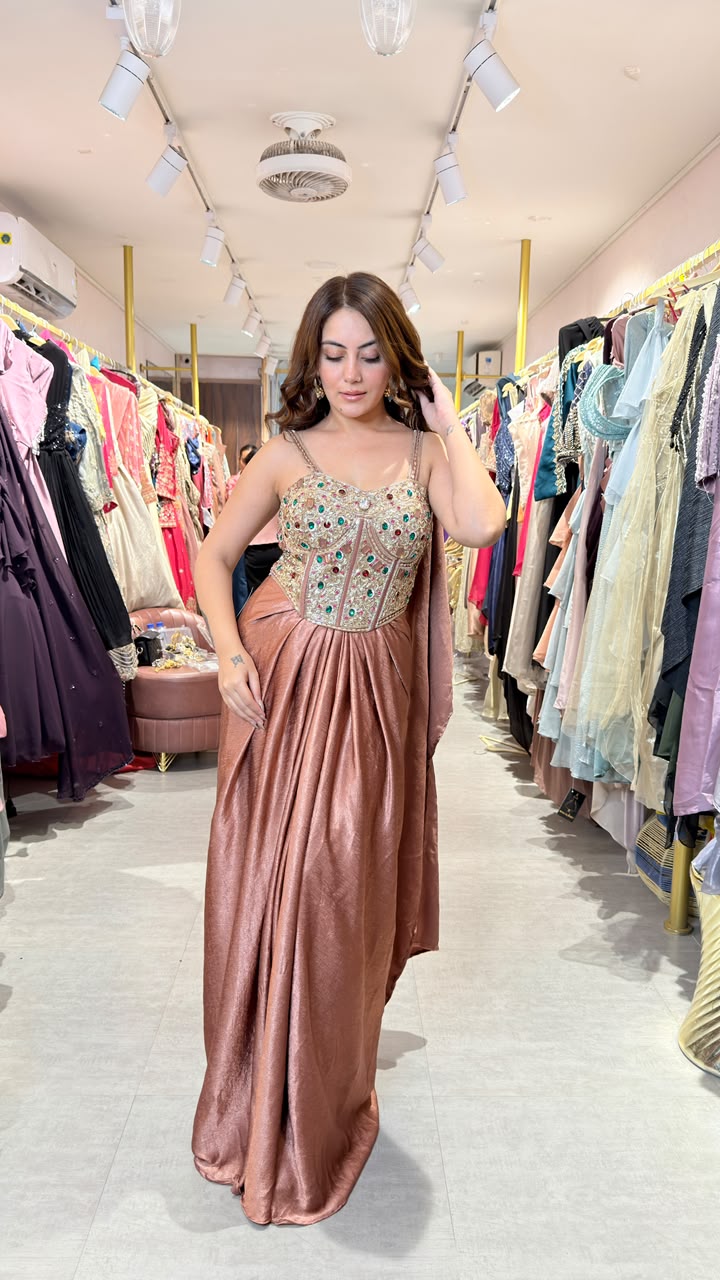 Rose Gold Embellished Drape Skirt Saree