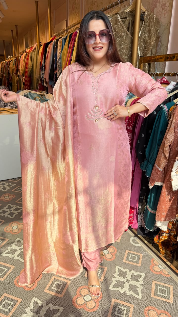 Zari Embroidered Straight Kurta Set