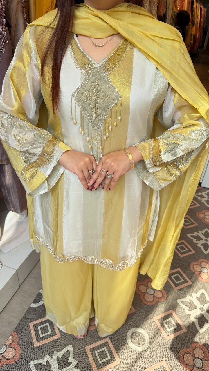 Sunshine Zari Striped Embroidered Punjabi Suit