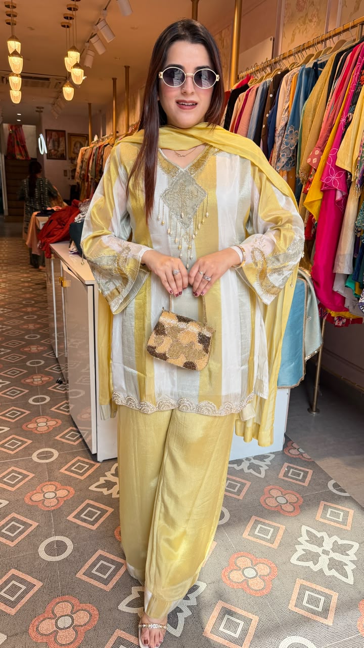 Sunshine Zari Striped Embroidered Punjabi Suit