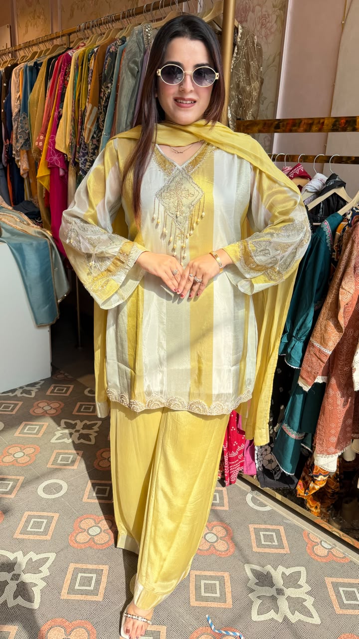 Sunshine Zari Striped Embroidered Punjabi Suit