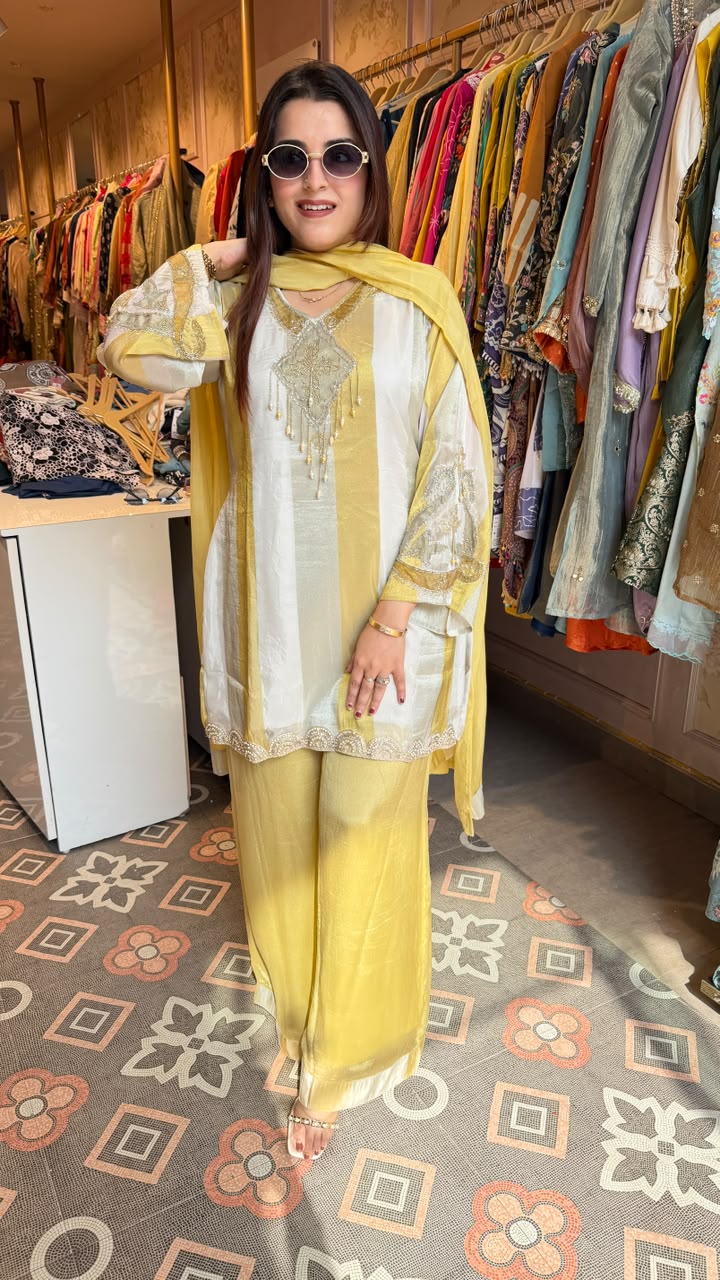 Sunshine Zari Striped Embroidered Punjabi Suit