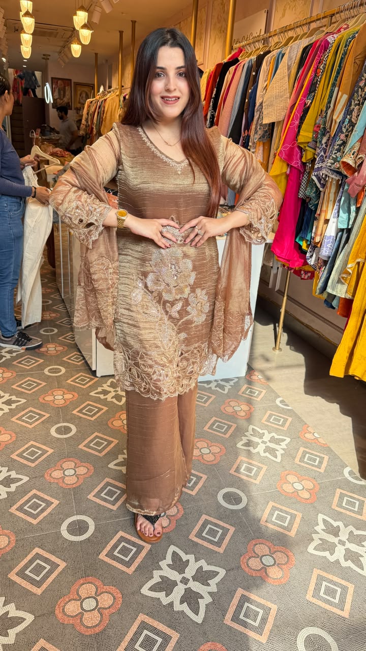 Antique Rose Gold Tissue Embroidered 3-Piece Suit