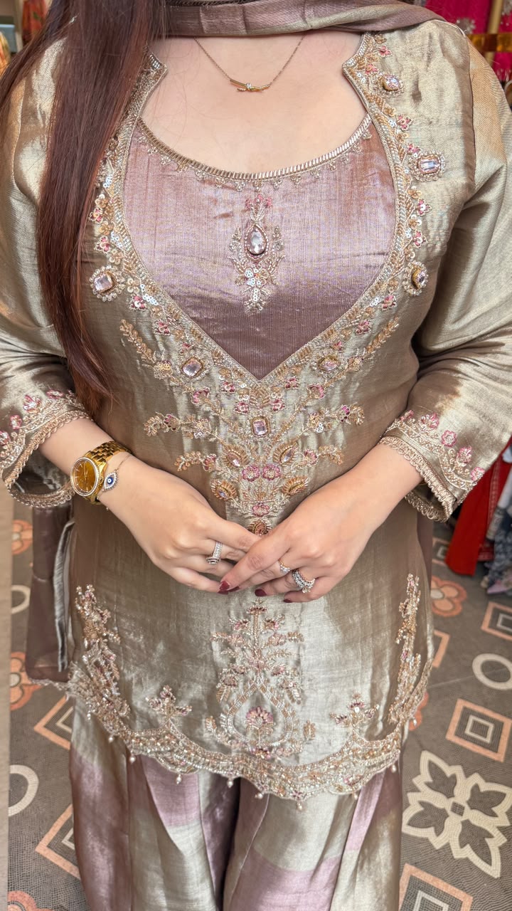 Luxury Embroidered Silk Blend Punjabi Suit Set