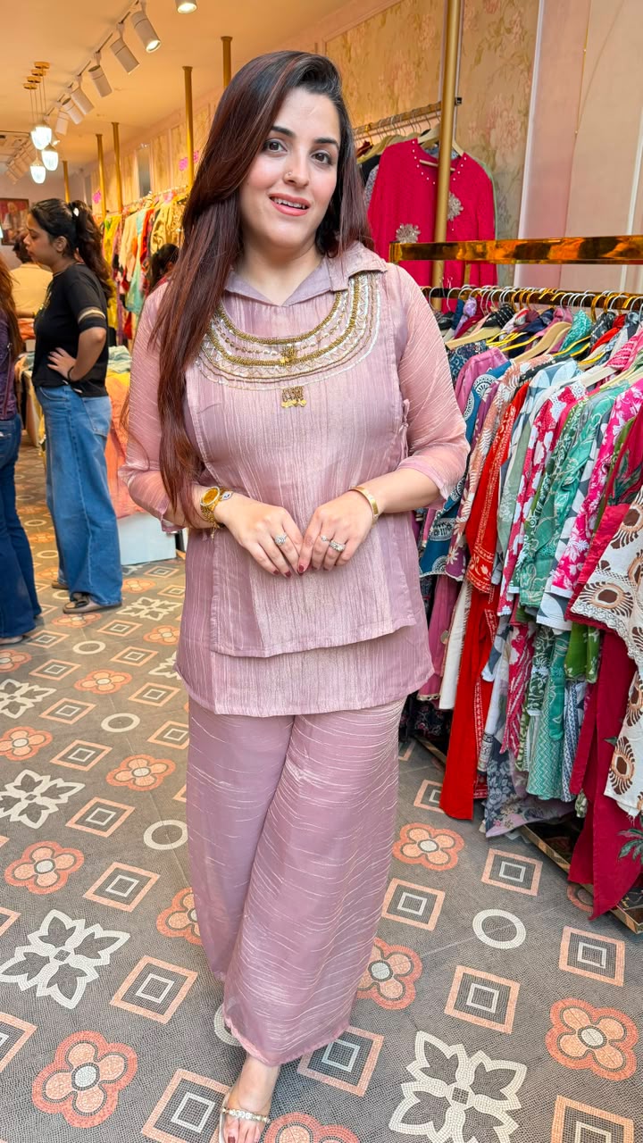 Sage Green Embellished Kurta Palazzo Co-ord Set
