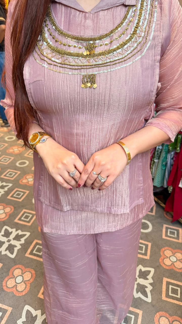Sage Green Embellished Kurta Palazzo Co-ord Set