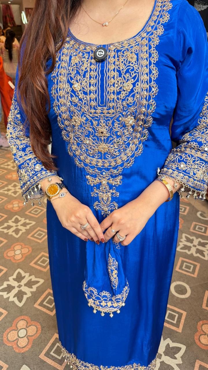 Royal Blue Embroidered Straight Kurta