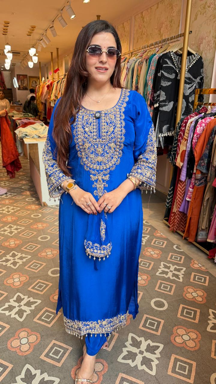 Royal Blue Embroidered Straight Kurta