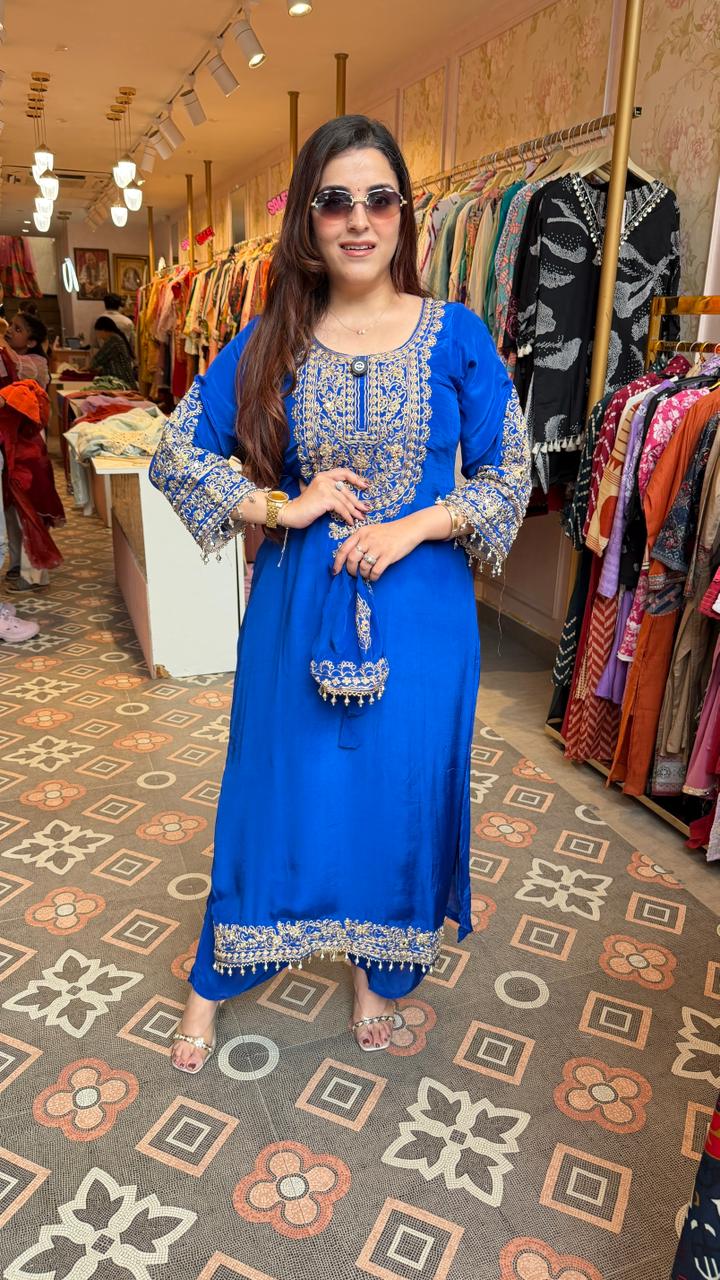 Royal Blue Embroidered Straight Kurta