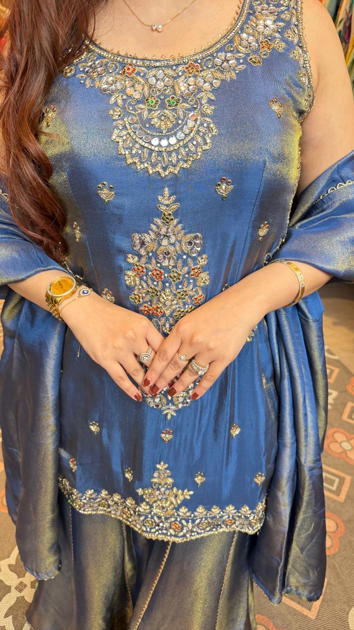 Royal Blue Embroidered Palazzo Suit