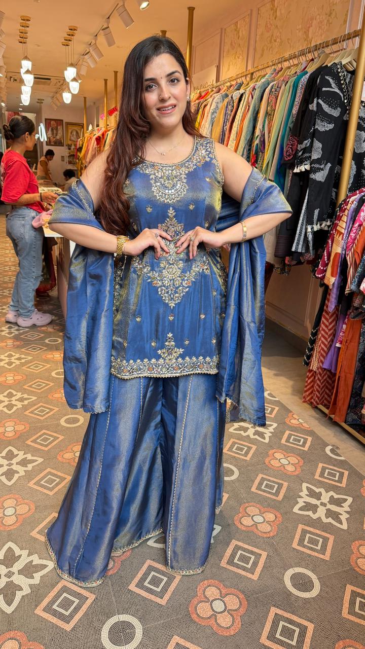 Royal Blue Embroidered Palazzo Suit