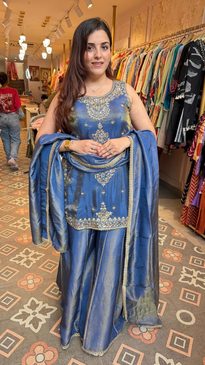 Royal Blue Embroidered Palazzo Suit