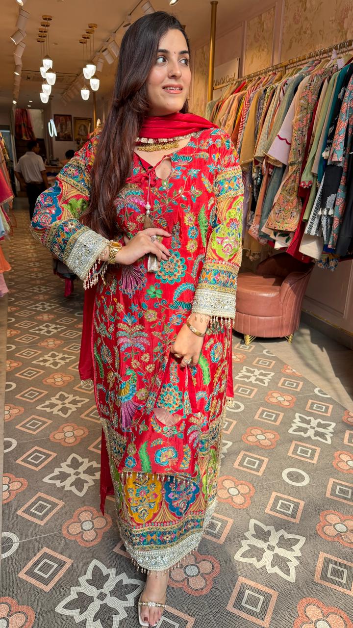Rani Multicoloured Kashmiri-Inspired Embroidered Kurta Set