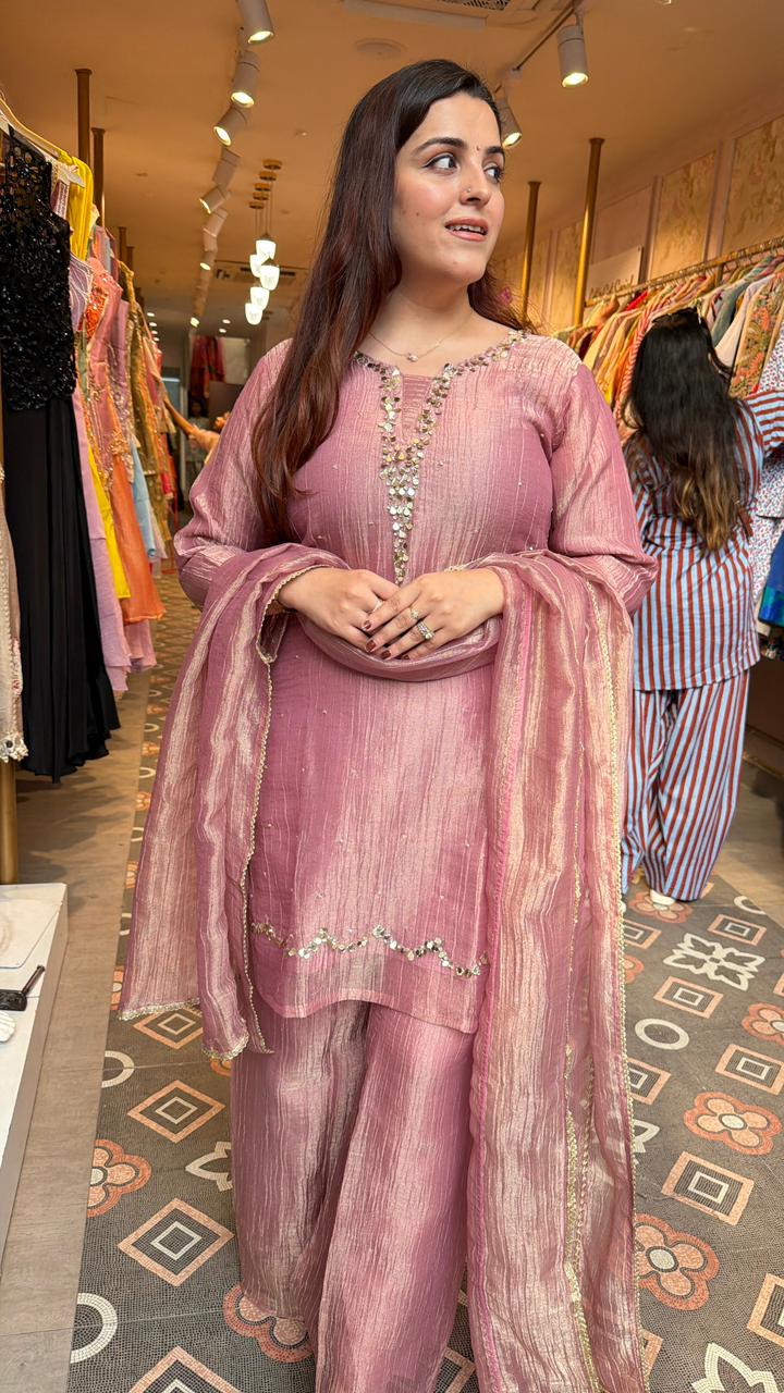 Dusty Rose Mirror-Work Kurta Palazzo Set