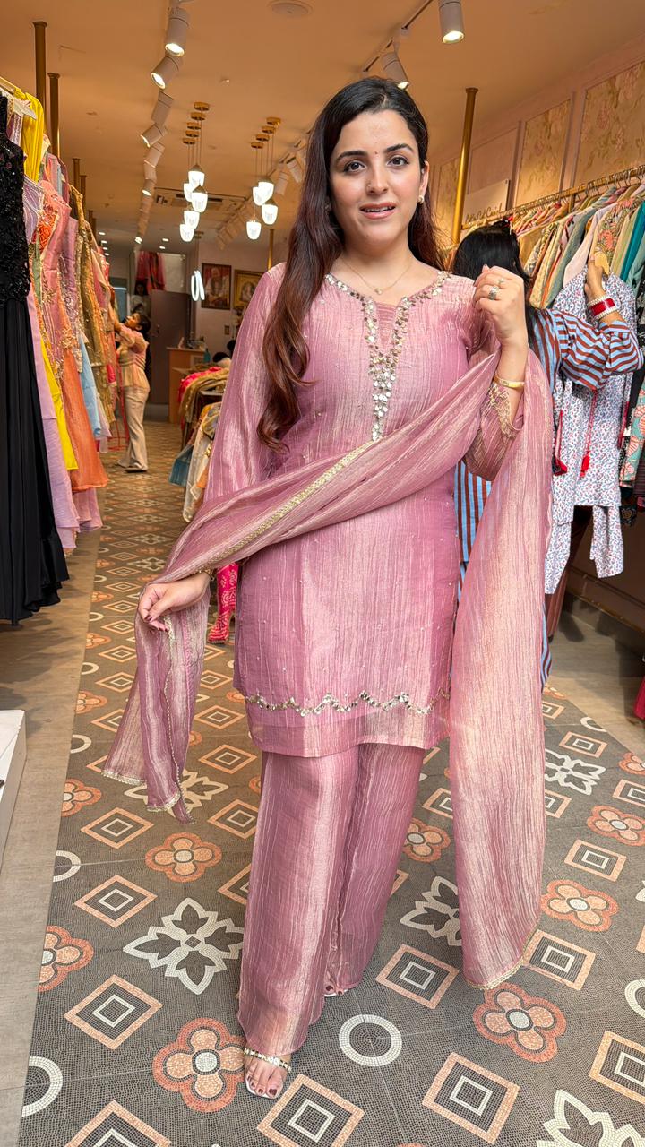 Dusty Rose Mirror-Work Kurta Palazzo Set