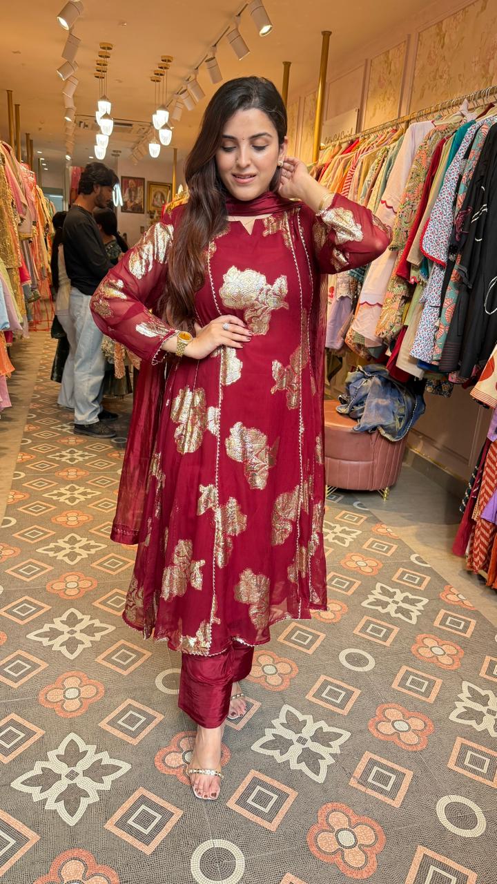 Elegant Floral Anarkali Kurta Set