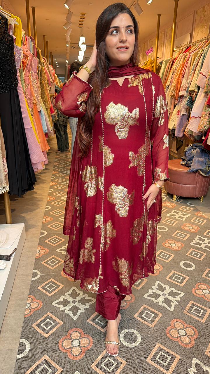 Elegant Floral Anarkali Kurta Set