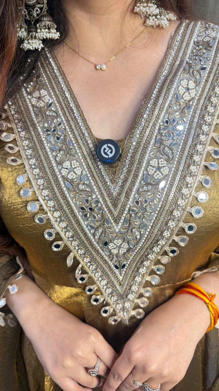 Antique Gold Embroidered Anarkali Suit