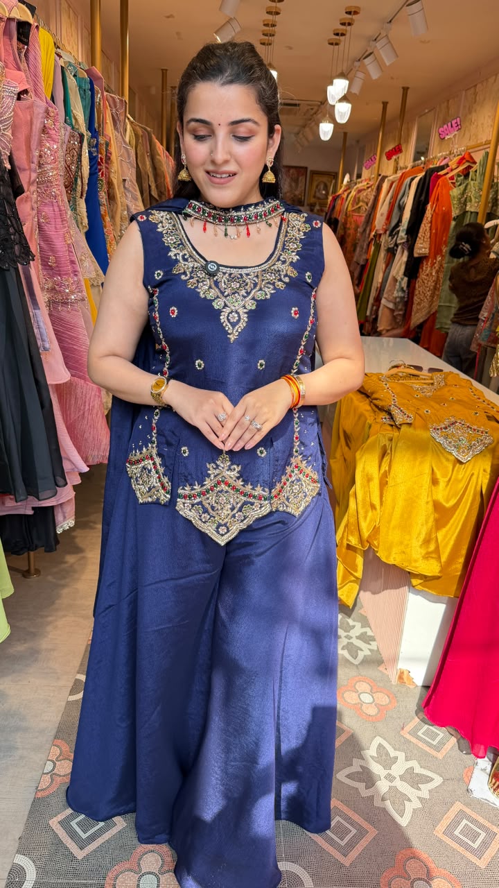 Short Kurti peplum-style designed Palazzo Suit Set