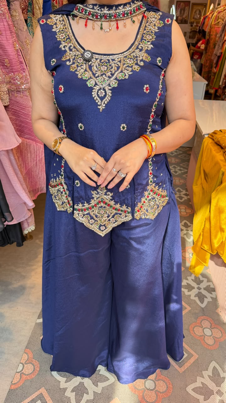 Short Kurti peplum-style designed Palazzo Suit Set