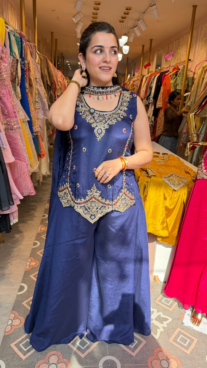 Short Kurti peplum-style designed Palazzo Suit Set