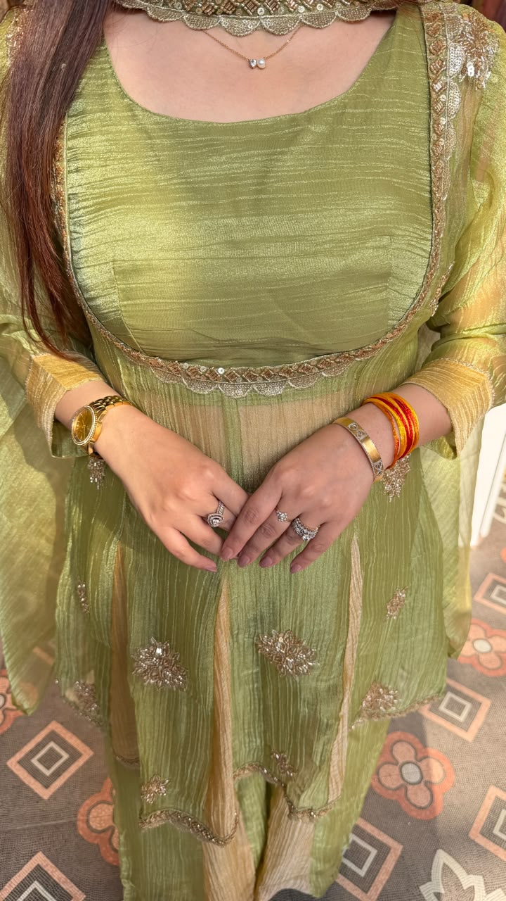 Pista Green Embroidered Sharara Set with Dupatta