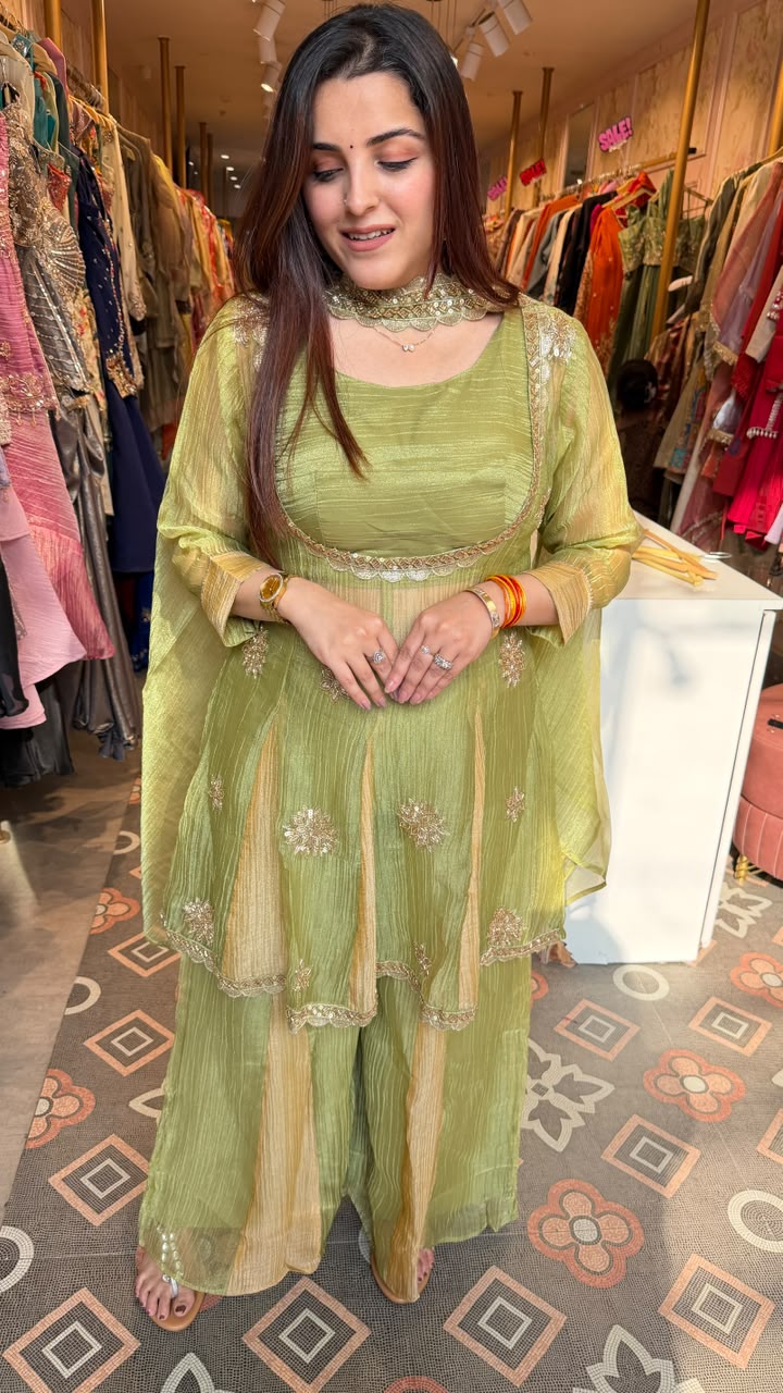 Pista Green Embroidered Sharara Set with Dupatta