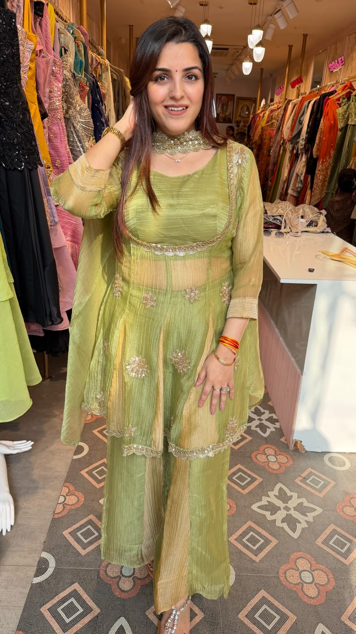 Pista Green Embroidered Sharara Set with Dupatta