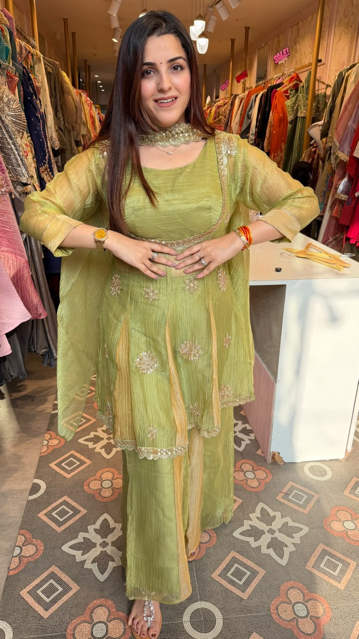 Pista Green Embroidered Sharara Set with Dupatta