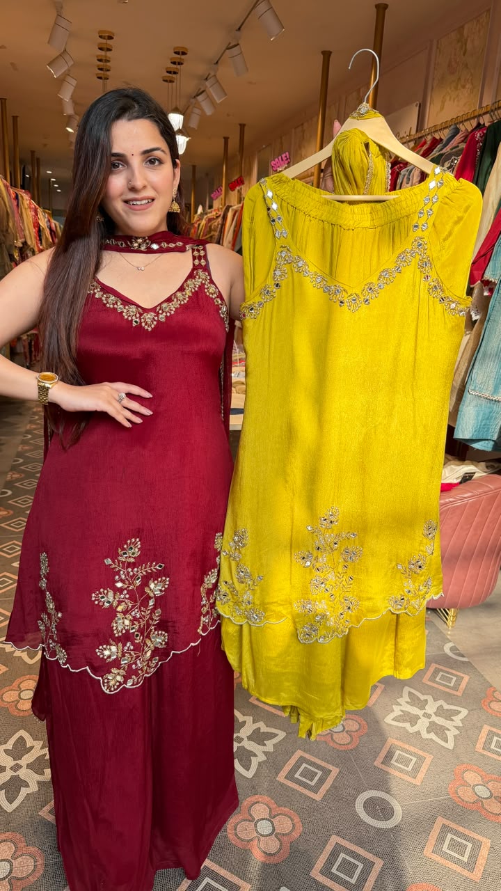 Wine Velvet Embroidered Kurta Pant Set with Dupatta