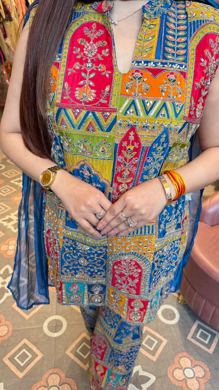 Multicolour Patchwork Embroidered Co-ord Set
