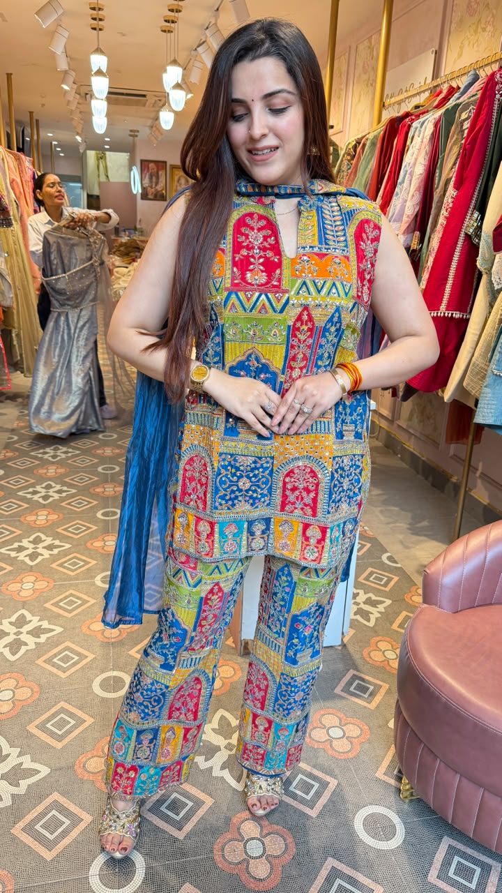 Multicolour Patchwork Embroidered Co-ord Set