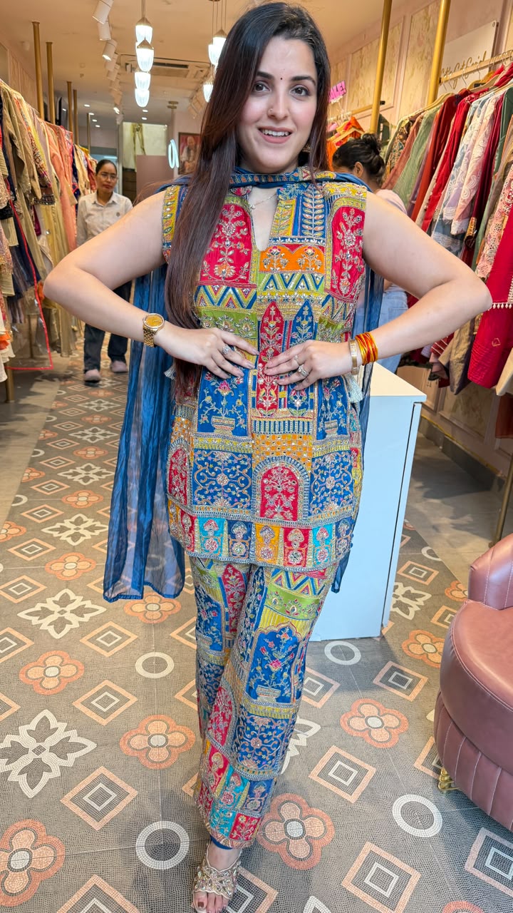 Multicolour Patchwork Embroidered Co-ord Set