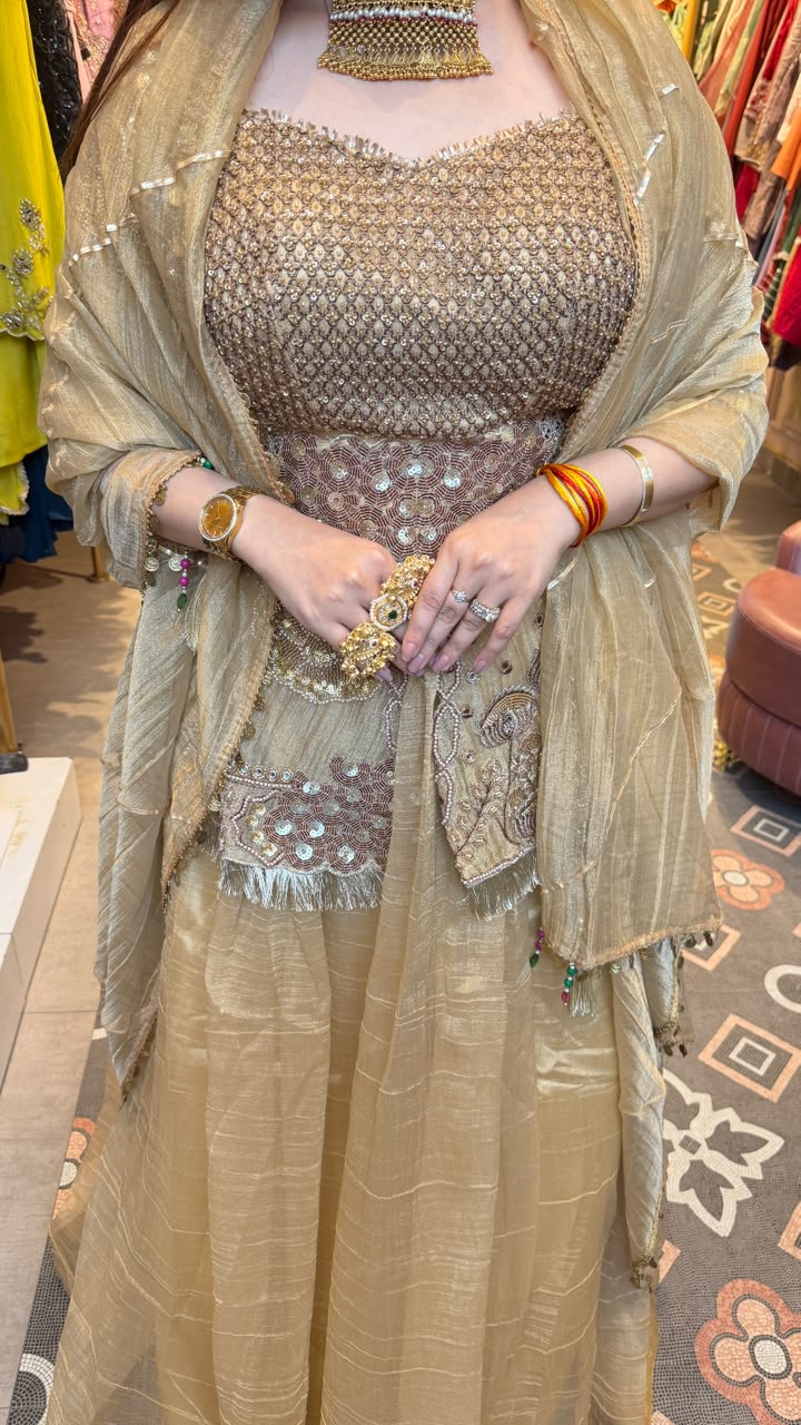 Champagne Gold Embroidered Lehenga Set