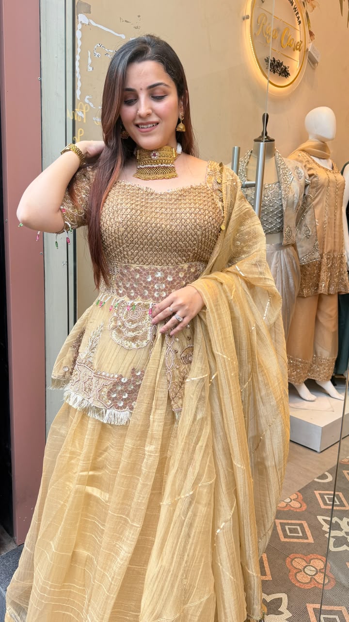 Champagne Gold Embroidered Lehenga Set