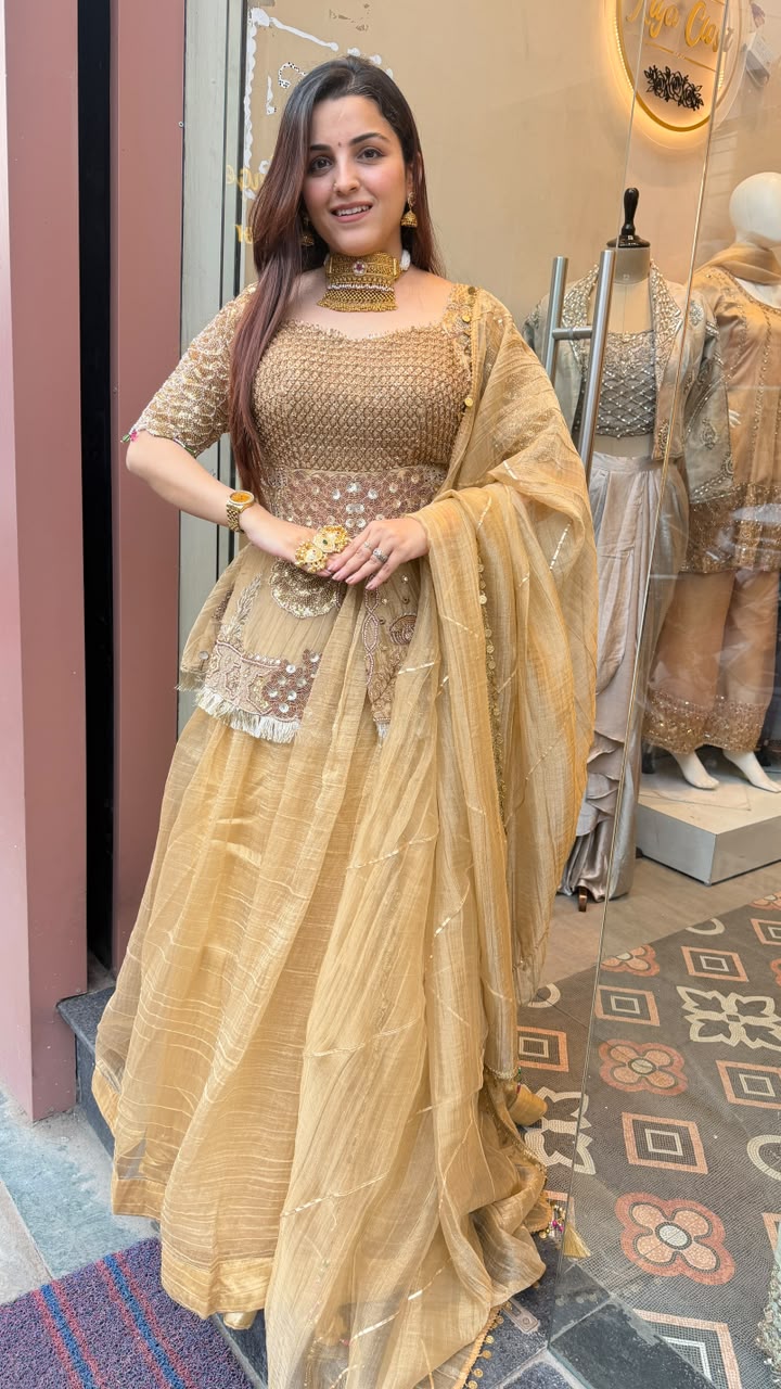 Champagne Gold Embroidered Lehenga Set