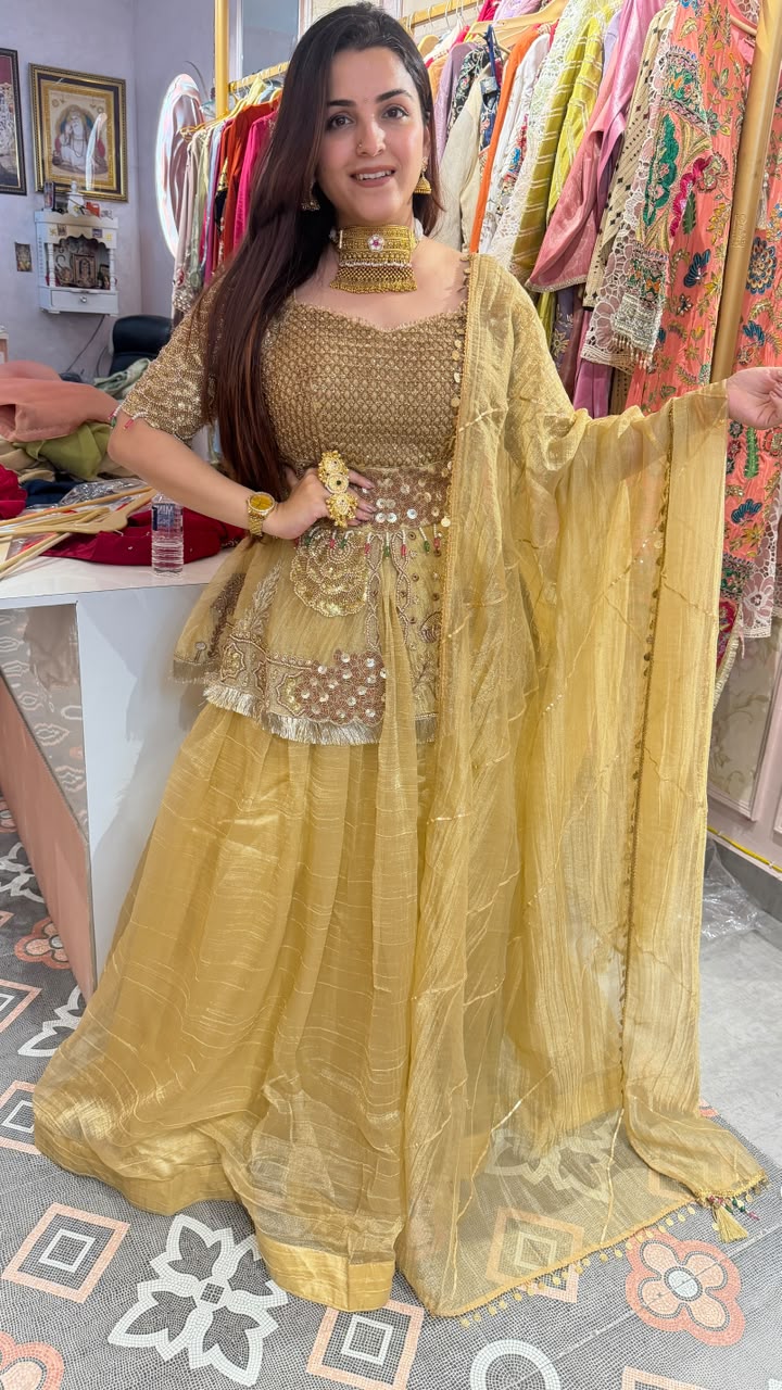 Champagne Gold Embroidered Lehenga Set