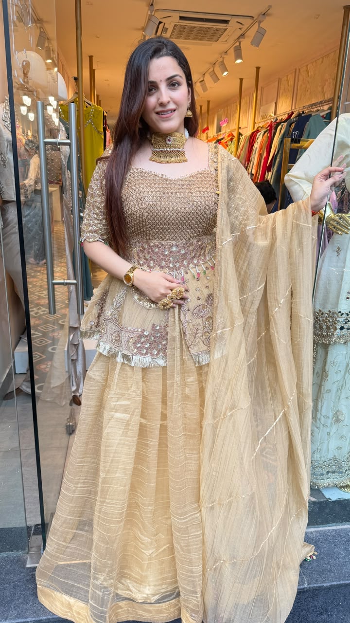 Champagne Gold Embroidered Lehenga Set