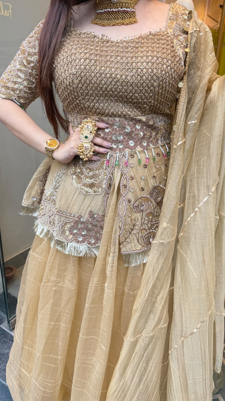 Champagne Gold Embroidered Lehenga Set