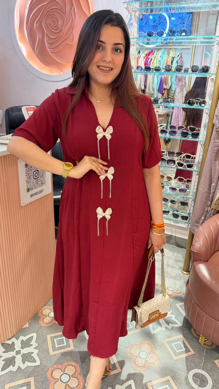 Burgundy Bow Charm Dress