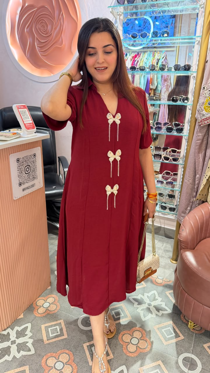 Burgundy Bow Charm Dress