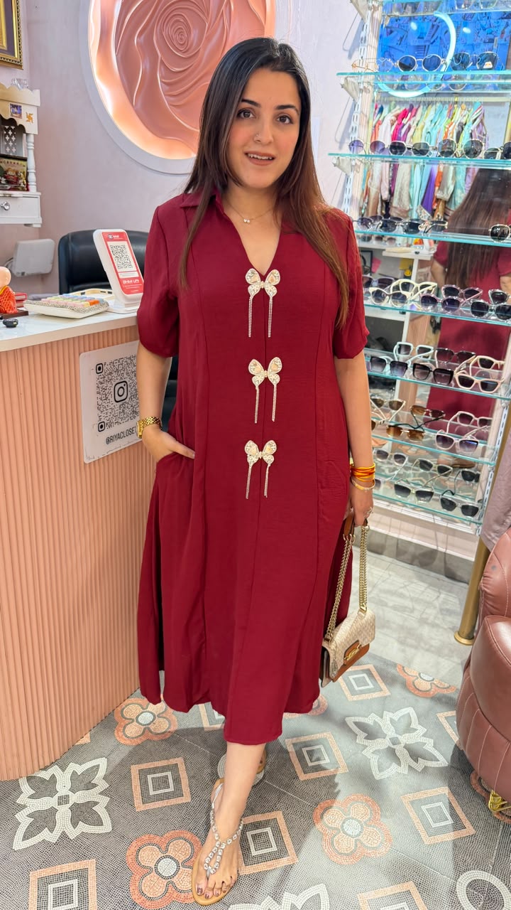 Burgundy Bow Charm Dress